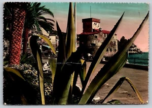 Postal vintage del castillo, los agaves y las palmeras - Imagen 1 de 2