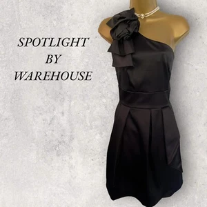 Warehouse Damen schwarz Satin One-Shoulder-Partykleid Anlass UK 12 - Bild 1 von 5