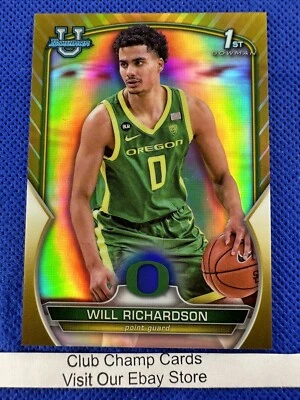 2023 #31 Will Richardson Bowman University Chrome 1st Gold Refractor Ducks 10/50 - Image 1 of 3
