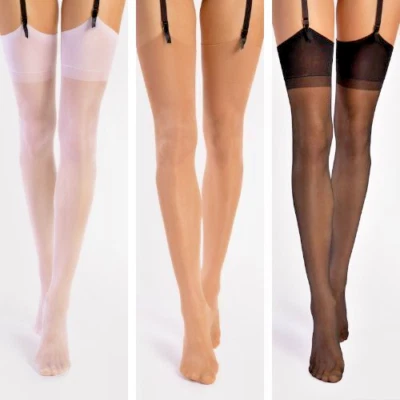 Fiore Infini 15DEN Strapsstrümpfe Schwarz Weiß Haut S-XL Strapse Strümpfe Nylons - Bild 1 von 4