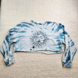 Fifth Sun Sweatshirt Cropped Med Tie Dye Blue Celestial Moon Stars Astrology - Picture 1 of 7