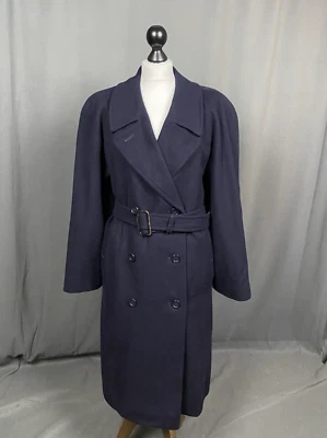 Abrigo Burberry Vintage Para Mujer Azul Lana Doble Pecho Cinturón Talla 14 Largo Foto 1 de 4