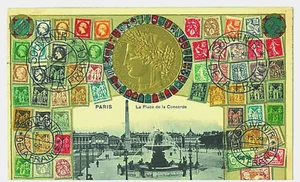 31.-POSTALES FRANCIA SELLOS MONTAJE ESCUDO DE ARMAS EN RELIEVE, PARÍS, La Place Concor - Imagen 1 de 2