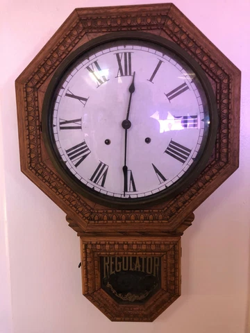 Antique New Haven Erie Octagon Regulator Wall Clock Carved Oak Case. XLNT. $172 Cover