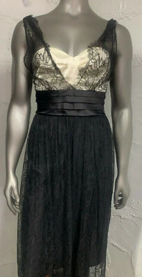 NWT Louis Boston Mint Black Lace Tan Lined Top Belted Black Dress Womens Size 2 - Image 1 of 4