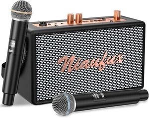 Retro Live Karaoke Machine Two Wireless Microphones, Portable Bluetooth Speaker - Picture 1 of 3