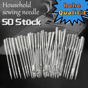 50 pezzi aghi per macchina da cucire pistone piatto 5 dimensioni aghi macchina da cucire set universale - Foto 1 di 10