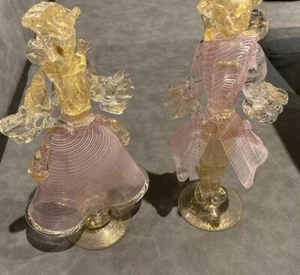 VINTAGE MURANOLATTICINO Hand Blown Dancing Couple -Pink, White And Gold Rare - Picture 1 of 13