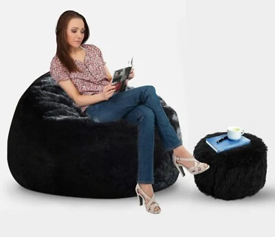 Sitzsack Sofa Stuhl mit Fußstütze Fellbezug ohne Bohnen Größe XXXL Luxus Häuser - Bild 1 von 4