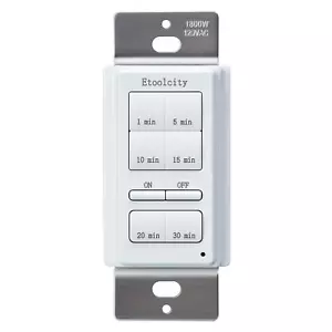 Countdown Timer Switch, Etoolcity Bathroom Fan Timer, 1-5-10-15-20-30 Min Pre... - Picture 1 of 7