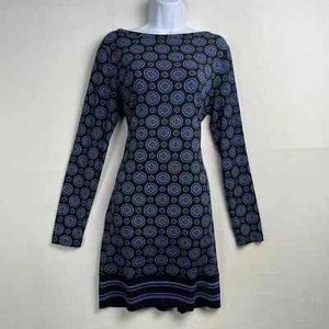 Michael Kors Blue Medallion Long Sleeve Stretch Knee Length Lightweight Dress M - Picture 1 of 12