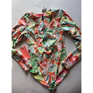 Maaji Floral Rash Guard Swimsuit Reversible Long Sleeve Kids Size 12 - Picture 1 of 7