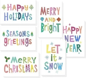 48x Christmas Card Assortment Box Christmas Sayings Brights w/ Envelopes - Picture 1 of 3