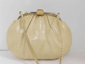 Borsa a tracolla pochette Judith Leiber beige pelle Karung rosa quarzo - Foto 1 di 11