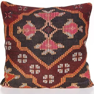 28"X28" TURKISH KILIM PILLOW COVER HAND WOVEN BROWN SQUARE WOOL AREA RUGS 30+ - Picture 1 of 3