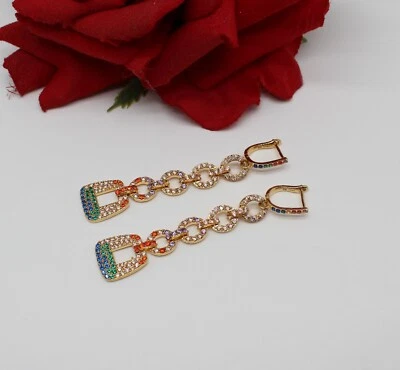 Pendientes Rivka Friedman Colgantes Tono Oro Cristal RESCATE GATO Foto 1 de 2