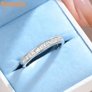 Newshe Princess Cut Wedding Anniversary Bands for Her Sterling Silver Size 5-12 - Picture 1 of 5