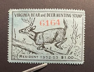 Virginia Bear & Deer Hunting Stamp - 1952-53 $1.00 Resident variety used - VA - Picture 1 of 2
