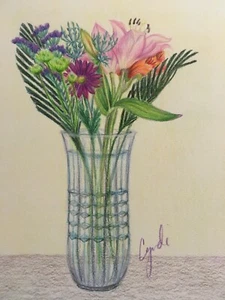 MATITA COLORATA disegno fiori originali in vaso - Foto 1 di 1
