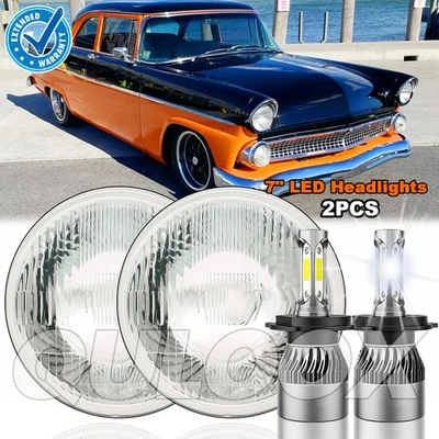for Ford Fairlane 1955 1956 1957 2PC 120W 7inch Round LED Headlights HI/LO Bulbs Foto 1 de 4