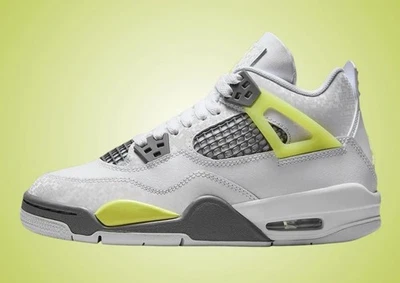 Nike Air Jordan 4 Retro White Light Lemon Twist Sneakers HJ5990-100 GS Sizes - Image 1 of 4