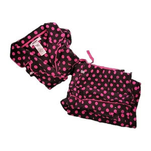 Vntg DKNY PJs Pant Set Black, Hot Pink Polkadot Logo Long Sleeve Large - Picture 1 of 16