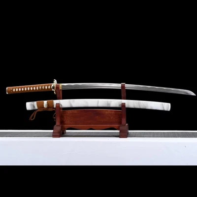 Espada Katana Japonesa Hecha a Mano 1045 Acero al Carbono Blanco Lacado Saya Aleación Ajuste Foto 1 de 4