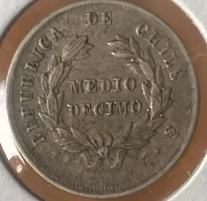 Chile 1/2 Decimo Silver Coin 1877 Condor Eagle XF+ - Picture 1 of 2