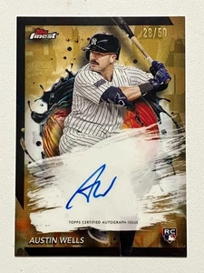 2024 Topps Finest Austin Wells Gold Refractor Auto RC 28/50 JERSEY MATCH Yankees - Bild 1 von 2