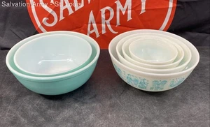 Pyrex Blue White Amish Butterprint Round Shape Mixing Bowls Set Of 6 - Picture 1 of 10