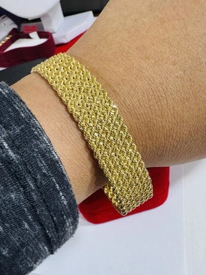 18C 18K 750 Real Fine Pure Gold Rope Bracelet fits M/L 7.5”/7.6” Long 25mm 16.4g - Image 1 of 4