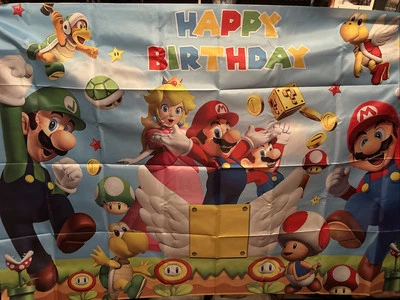 Banners de feliz cumpleaños Super Mario Luigi y princesa melocotón 5’ X 3 1/2 Foto 1 de 3