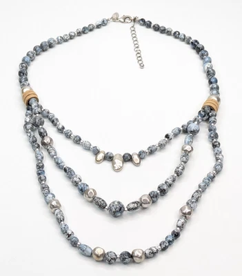 Chico's 多股串珠人造蓝色宝石声明可调节项链 28 — 第 1/4 张图片