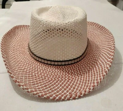 Sombrero de Vaquero Paja Rojo y Blanco Banda Bling Unisex Foto 1 de 3
