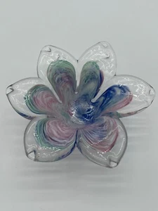 Vintage Murano Style Art Glass Votive Candle Holder Flower Made In Italy - Picture 1 of 10