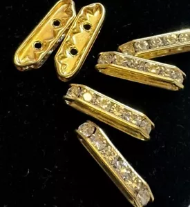 21x6mm 2 Hole Bridge Spacer Crystal/Gold 6 PCs New Jewelry - Picture 1 of 6