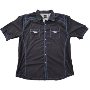 Camicia uomo sportiva verticale con bottoni 4XL manica corta blu navy con punto a contrasto - Foto 1 di 13