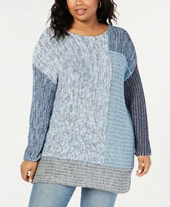 Style & Co. Übergröße Colorblock Tunika Pullover, blau Combo, 0X - Bild 1 von 2