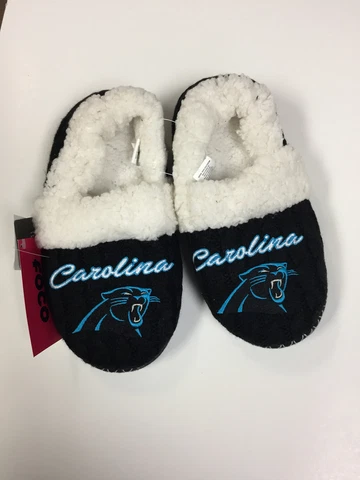 Carolina Panthers Women's Team Logo Script Fur Moccasin Slipper Shoe Cover