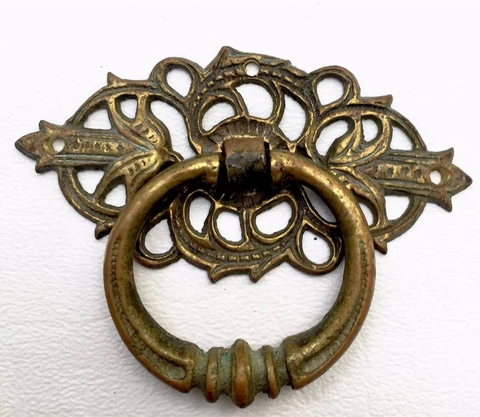 Brass French Provincial Antique Drop Ring Drawer Pull Victorian Cabinet Handle Cover