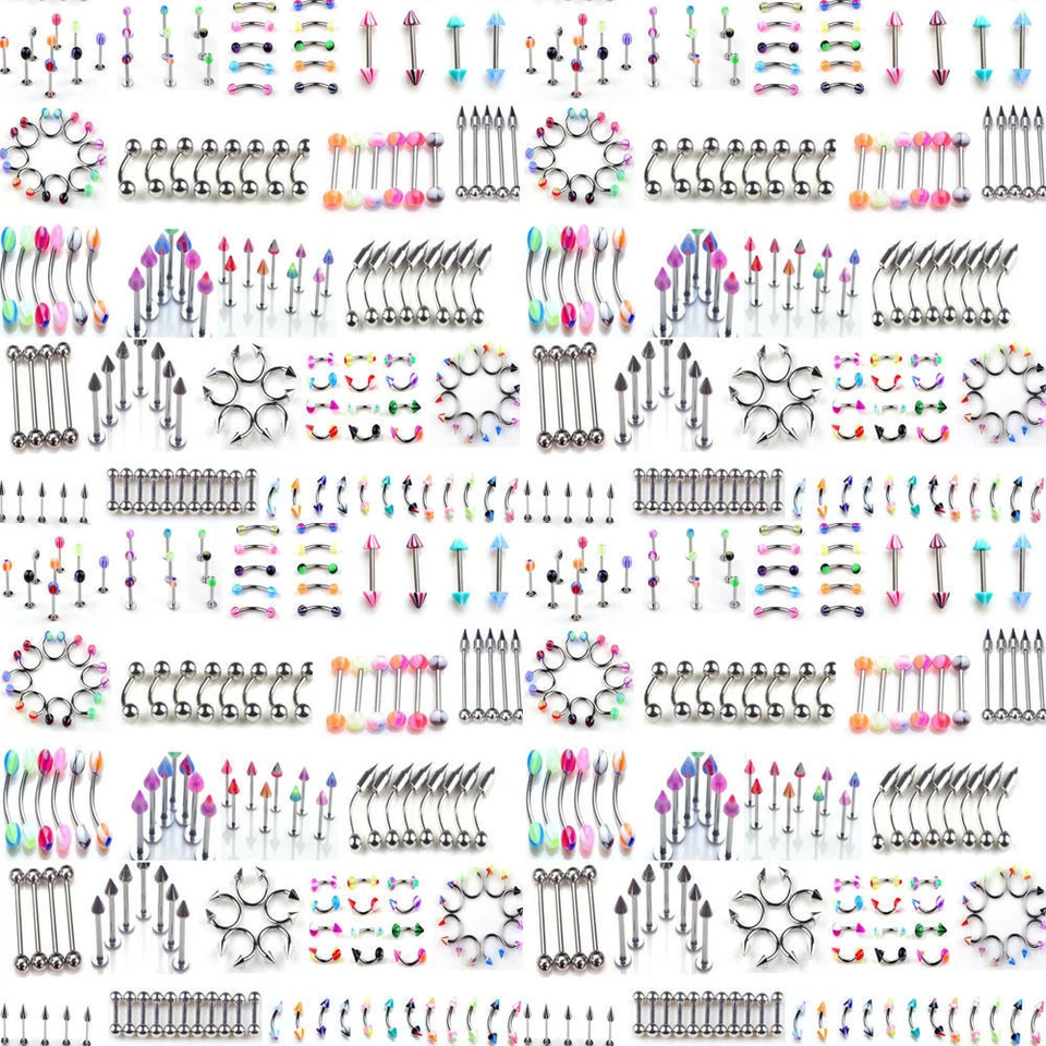 105pcs Wholesale Lip Tongue Eyebrow Nose Studs Navel Belly Rings Body Piercing - Image 1 of 4