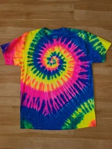 Multi-Color Tie Dye T-Shirts, Adult S M L XL 100% Cotton NEON RAVE PLUR 80S 90S - Picture 1 of 3