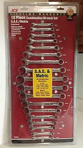 ACE 18 PIECE COMBINATION WRENCH SET SAE & METRIC 12 PT WRENCHES MODEL 2188043 - Picture 1 of 3