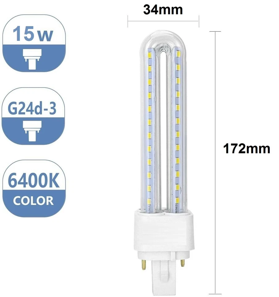 15W Faretto LED attacco g24 luce bianca bianco freddo lampadina G24d-3 lampada - Immagine 1 di 3