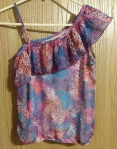 Justice Girls Sz 8 Shirt Pink, Peach and Blue Off Shoulder Look Y2k - Picture 1 of 8