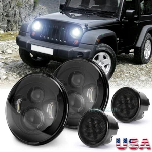 7" LED Round Headlight+Turn Signal Lamp Combo For Jeep Wrangler JK JKU 2007-2018 - Foto 1 di 15