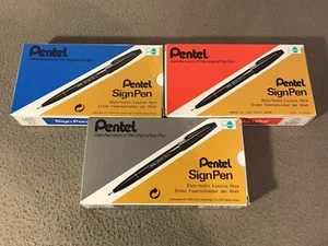 Pentel Sign Pen Fiber Tip Job lotto di 33 penne a colori mix (rosso, nero e blu) - Foto 1 di 8