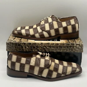 NUEVO Zapatos de Vestir David Eden Para Hombres Pierna de Avestruz Cuero Marrón/Blanco Derby Talla 9 - Imagen 1 de 12