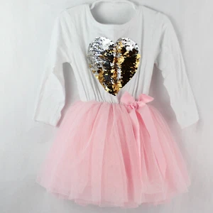 G-L Sequin Long-Sleeved Pink Tutu Dress Girls Size 5 - Pre-Owned - Picture 1 of 5