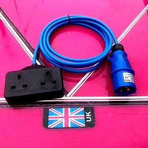 16amp plug to 13amp twin socket 3x meter arctic flex generator camping /caravan - Picture 1 of 3